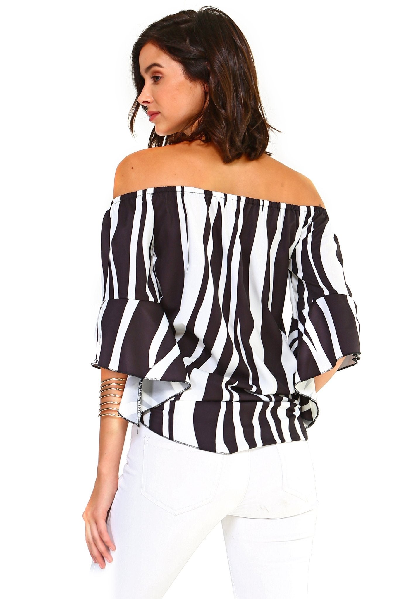 Women's Strapless Striped Bandage Blouse - Busy Bee Bazaar