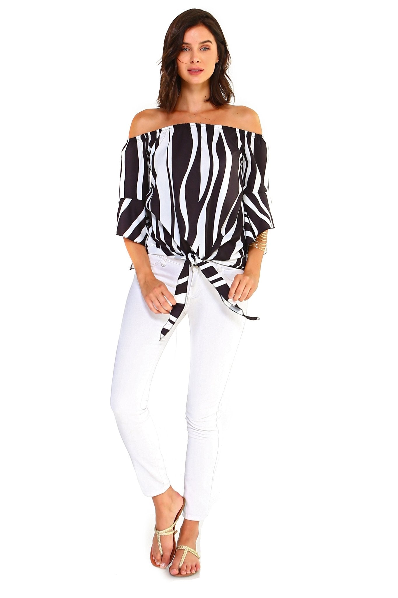 Women's Strapless Striped Bandage Blouse - Busy Bee Bazaar