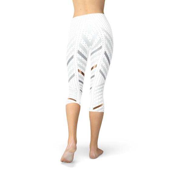 Womens White Stripes Capri Leggings - Busy Bee Bazaar