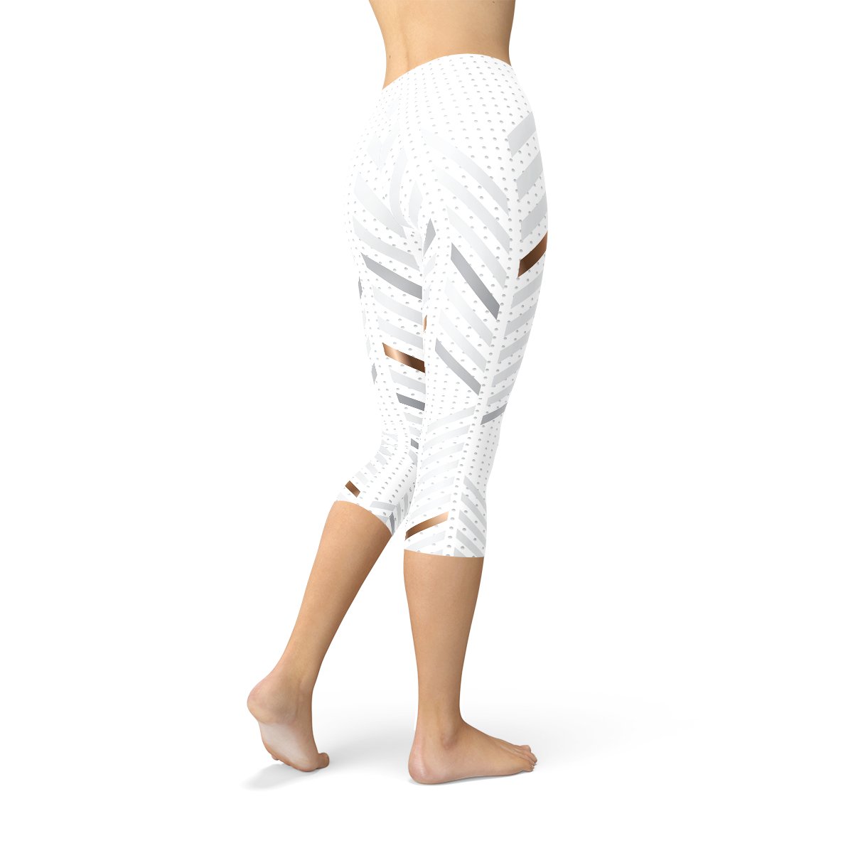 Womens White Stripes Capri Leggings - Busy Bee Bazaar