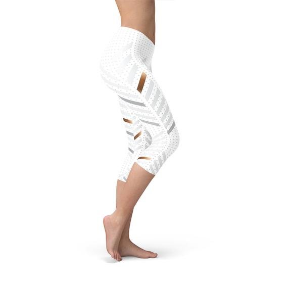 Womens White Stripes Capri Leggings - Busy Bee Bazaar