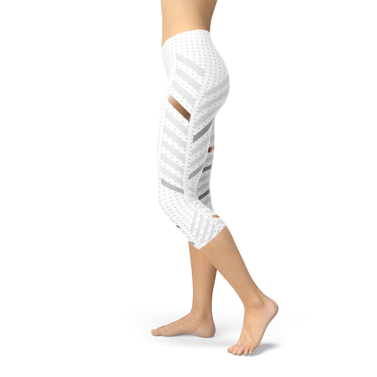 Womens White Stripes Capri Leggings - Busy Bee Bazaar
