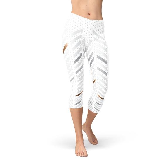 Womens White Stripes Capri Leggings - Busy Bee Bazaar