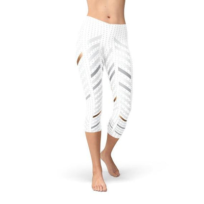 Womens White Stripes Capri Leggings - Busy Bee Bazaar